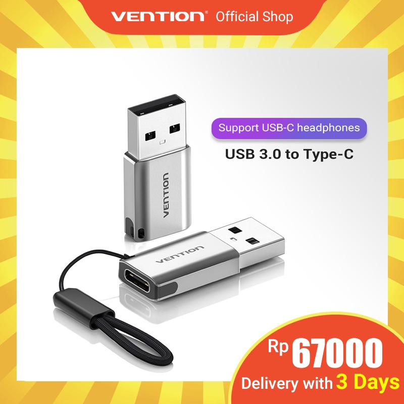 Vention USB 3.0 to Type C Adapter 5V 3A 5Gbps Male to Female Keychain Lanyard Nickel-plated USB Converter for Laptop