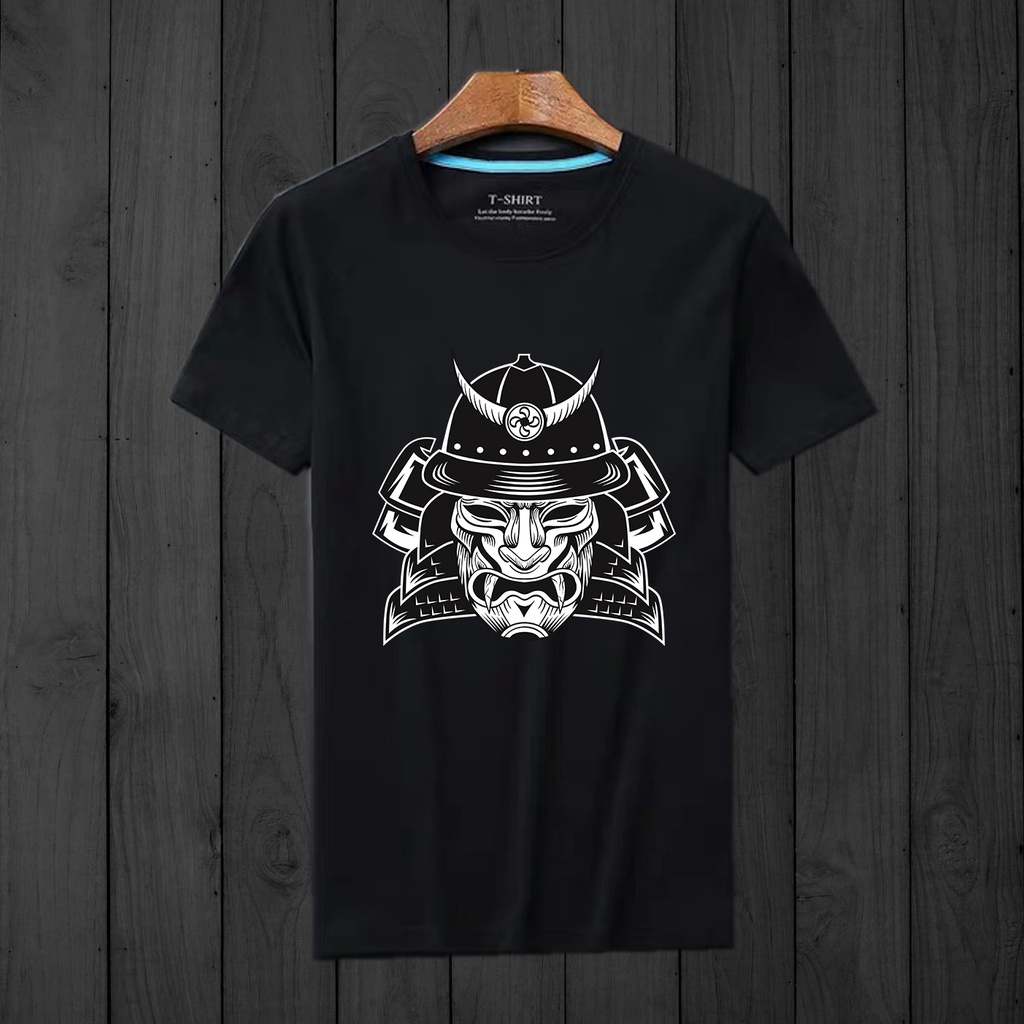 Baju kaos Pria Samurai Japan Atasan Lengan pendek kaos Tshirt Basic Cowok katun kombet