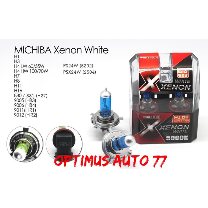 Bohlam Lampu Michiba H11 Xenon White 55 Watt