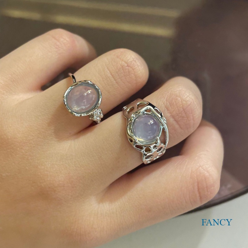 Cincin Kristal Opal Putih Model Terbuka Dapat Disesuaikan Bahan Logam Gaya Vintage Untuk Wanita