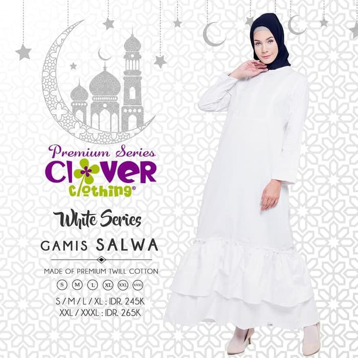 Gamis Putih Baju Gamis Dewasa warna Putih Katun Busui Ori Clover Gamis Salwa - Putih, S Terbaru
