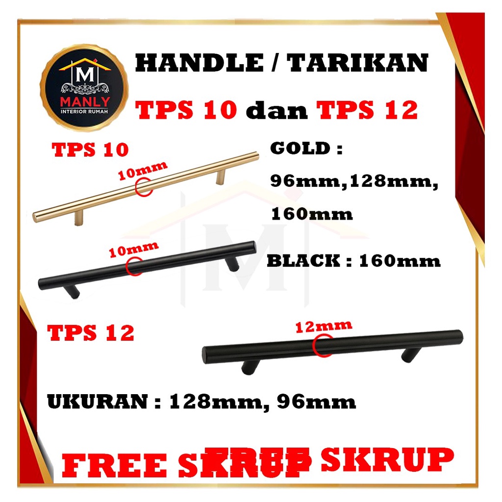 Handle Tarikan Minimalis TPS 12 TPS 10 GOLD &amp; HITAM / Tarikan Minimalis Laci, Lemari, Pintu, Jendela)