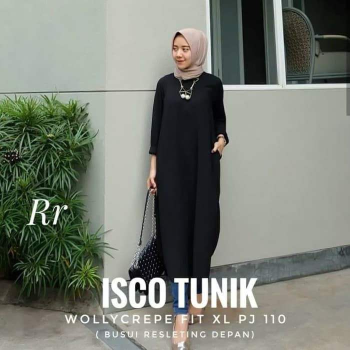 PROMO DISCOUNT BAJU ATASAN WANITA KULIAH  isco tunik long tunik baju panjang wanita black hitam