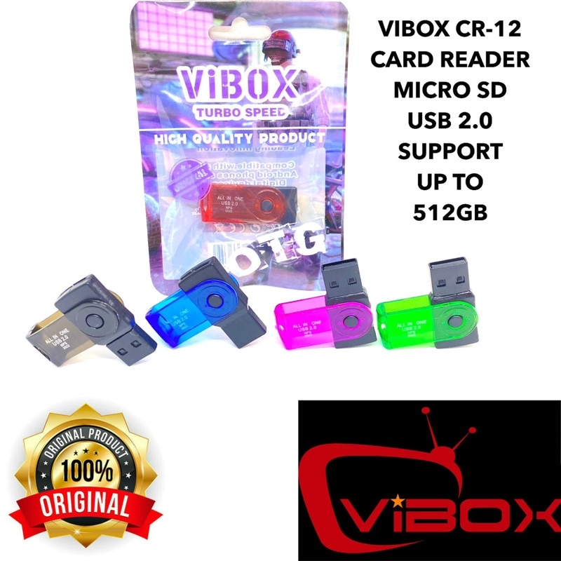 Ready Card Reader Vibox CR-12 Micro SD USB 2.0 Support Up to 512GB