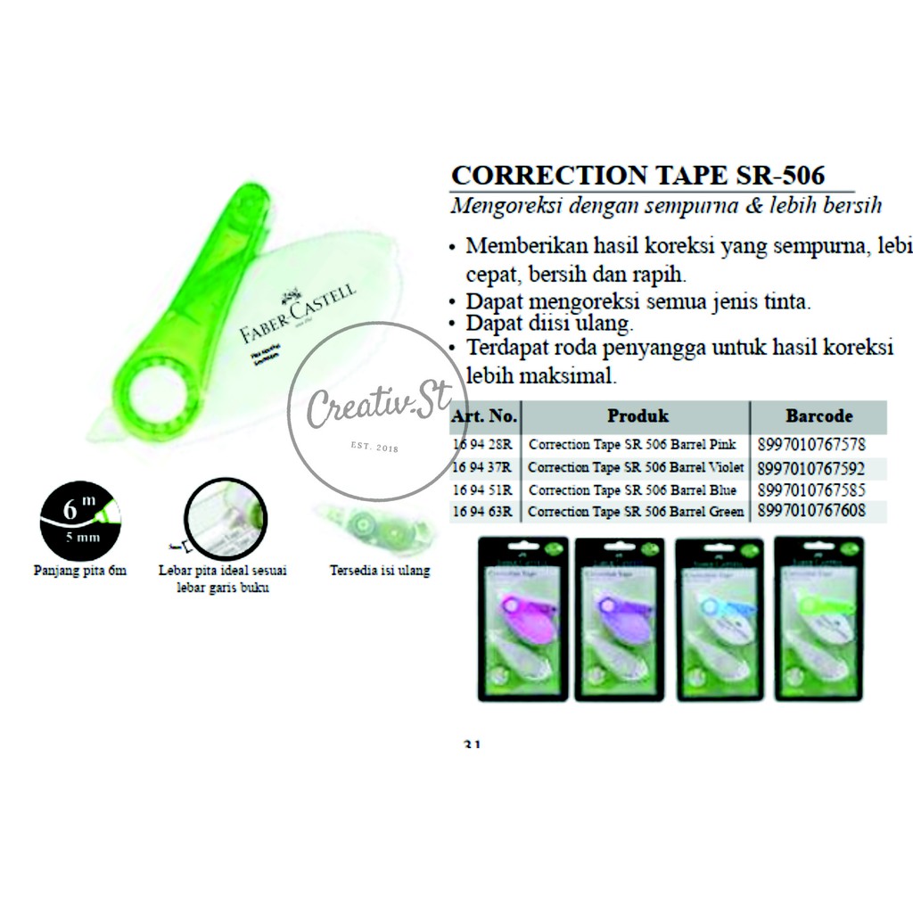 

FABER CASTELL Correction Tape Tip Ex Kertas Sr 506 Barrel Blue