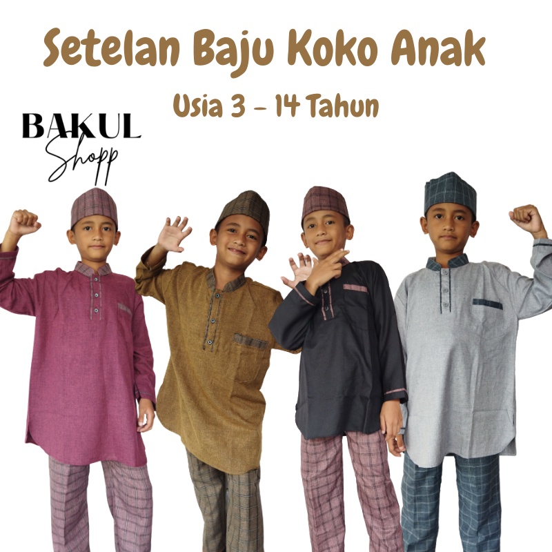 Bakul Shopp Fashion Busana Muslim Setelan Koko Anak Laki-laki Motif terbaru 2022 Usia 3-15 Tahun bahan Katun Madinah Premium