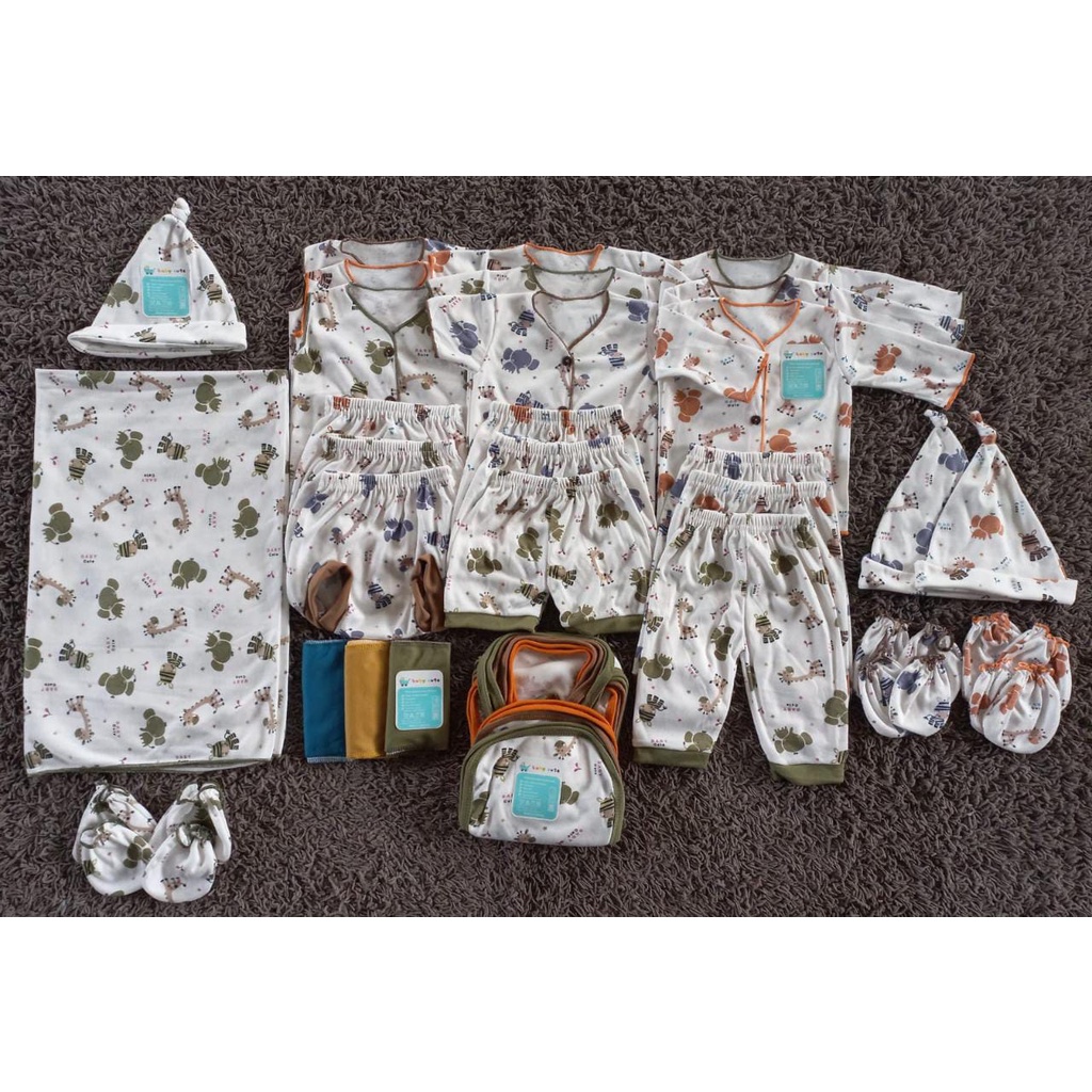 24pcs Paket Lahiran komplit Perlengkapan Baju Bayi celana bayi kado Baru Lahir , 3-6 dan 6-12 bulan Singlet Topi STK Kado Printing SNI promo 8.8