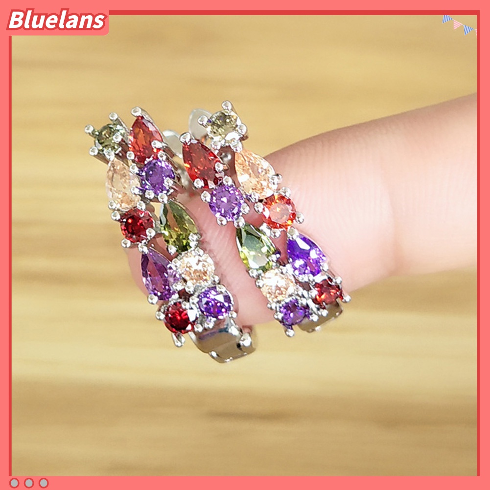 Anting Stud Cubic Zirconia Zamrud Tiruan Multicolor Untuk Wanita