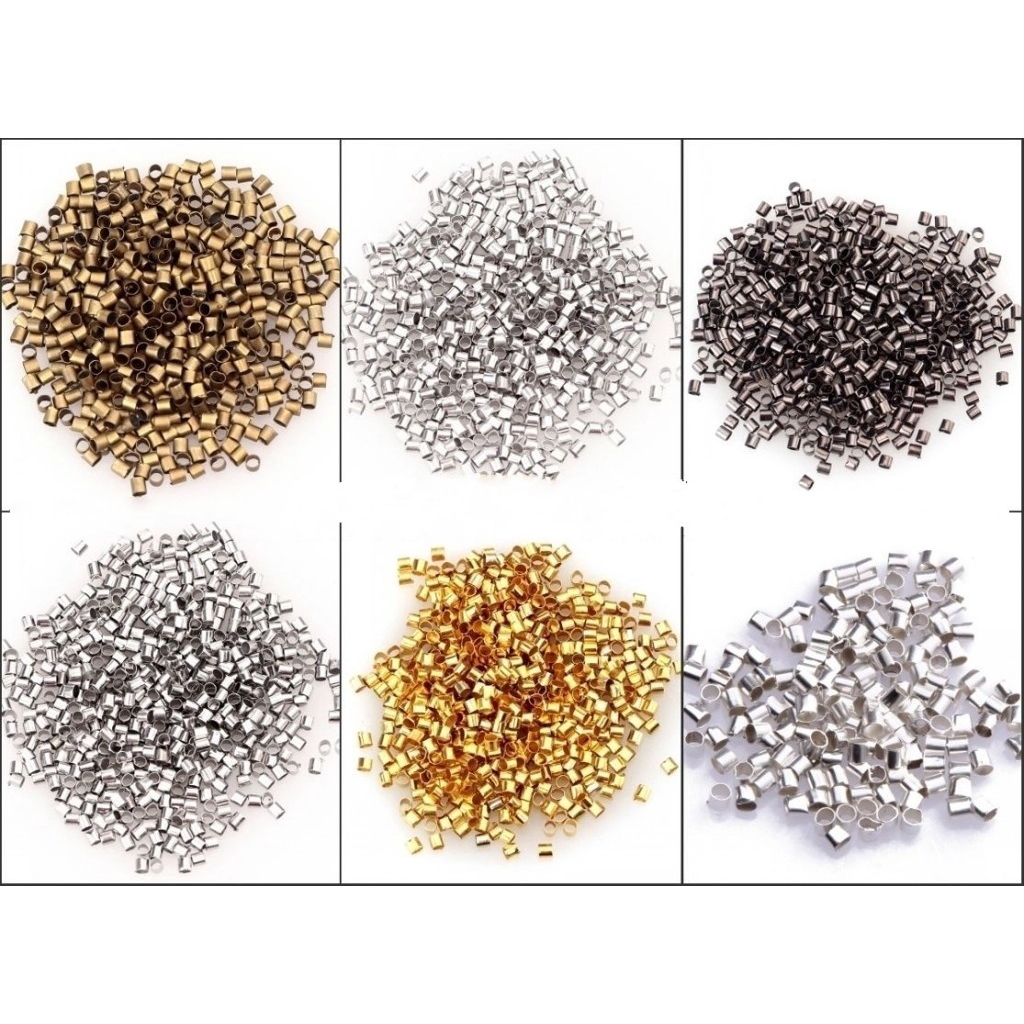 500 / 1000pcs Manik-Manik Bentuk Tabung Bahan Logam Warna Silver Ukuran 2mm Untuk Membuat Perhiasan