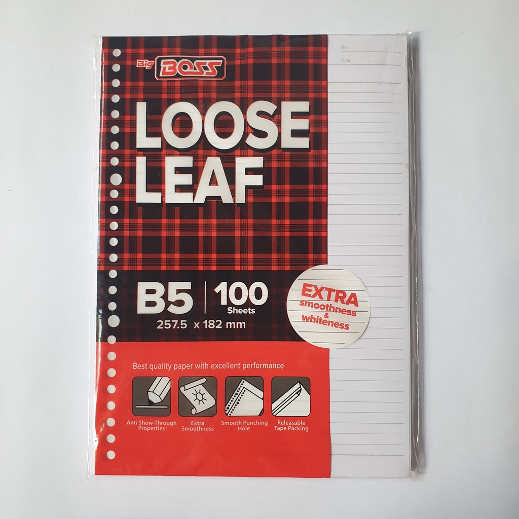 

(GARIS) LOOSE LEAF / KERTAS BINDER BIG BOSS B5-100