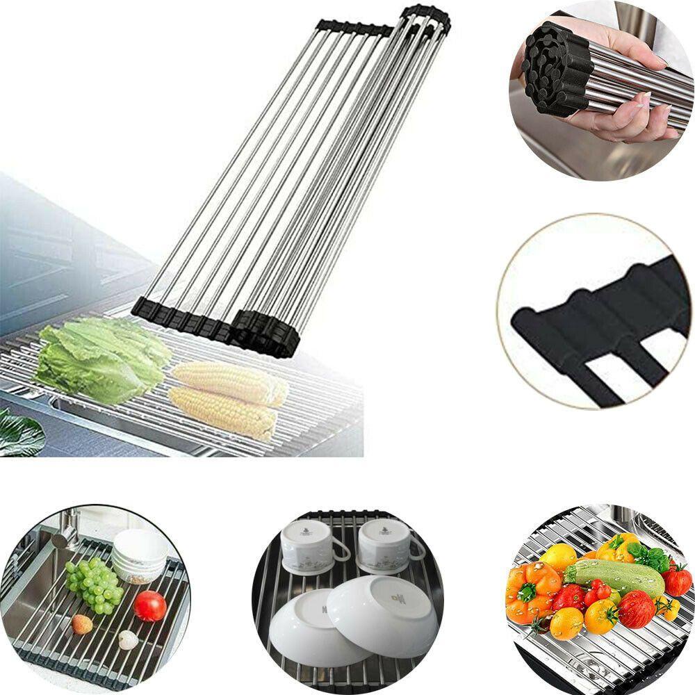 Top Over Sink Dish Drainer Rack Portable Aksesoris Dapur Alas Pengering Sayuran