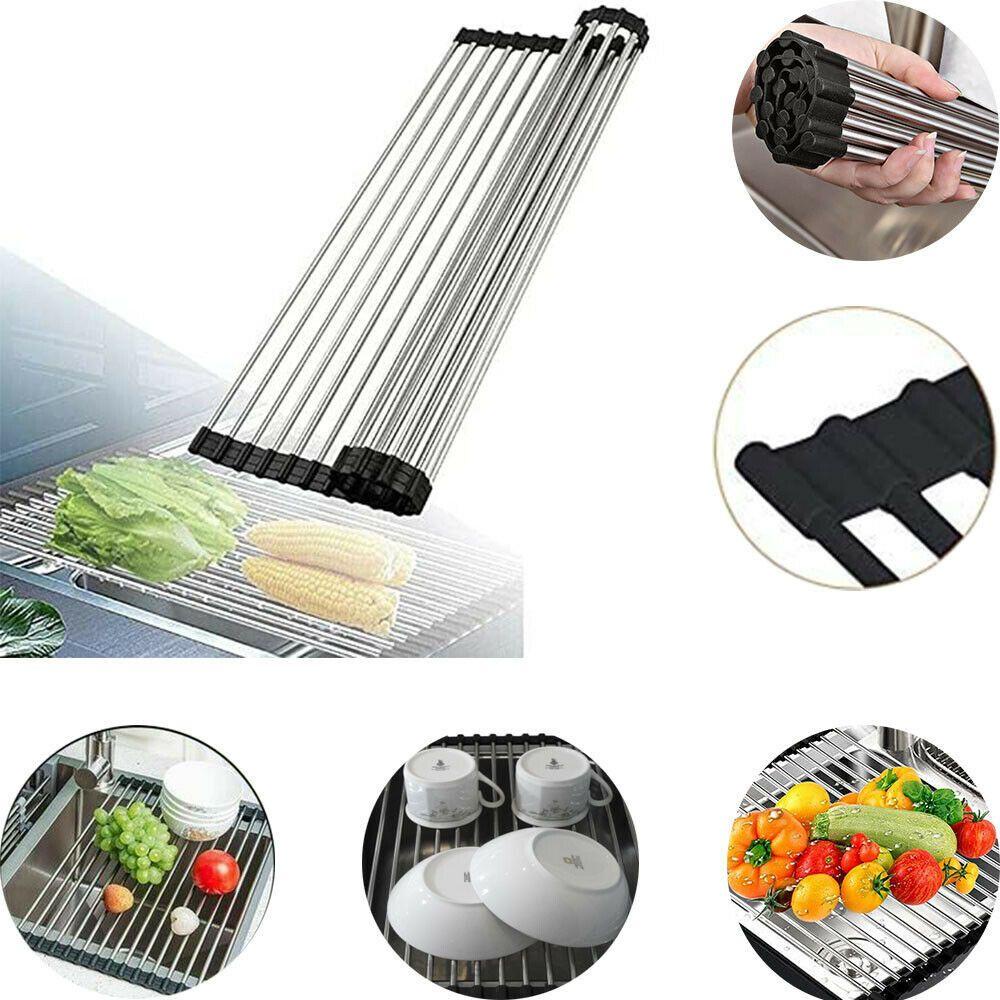 Top Over Sink Dish Drainer Rack Portable Aksesoris Dapur Alas Pengering Sayuran