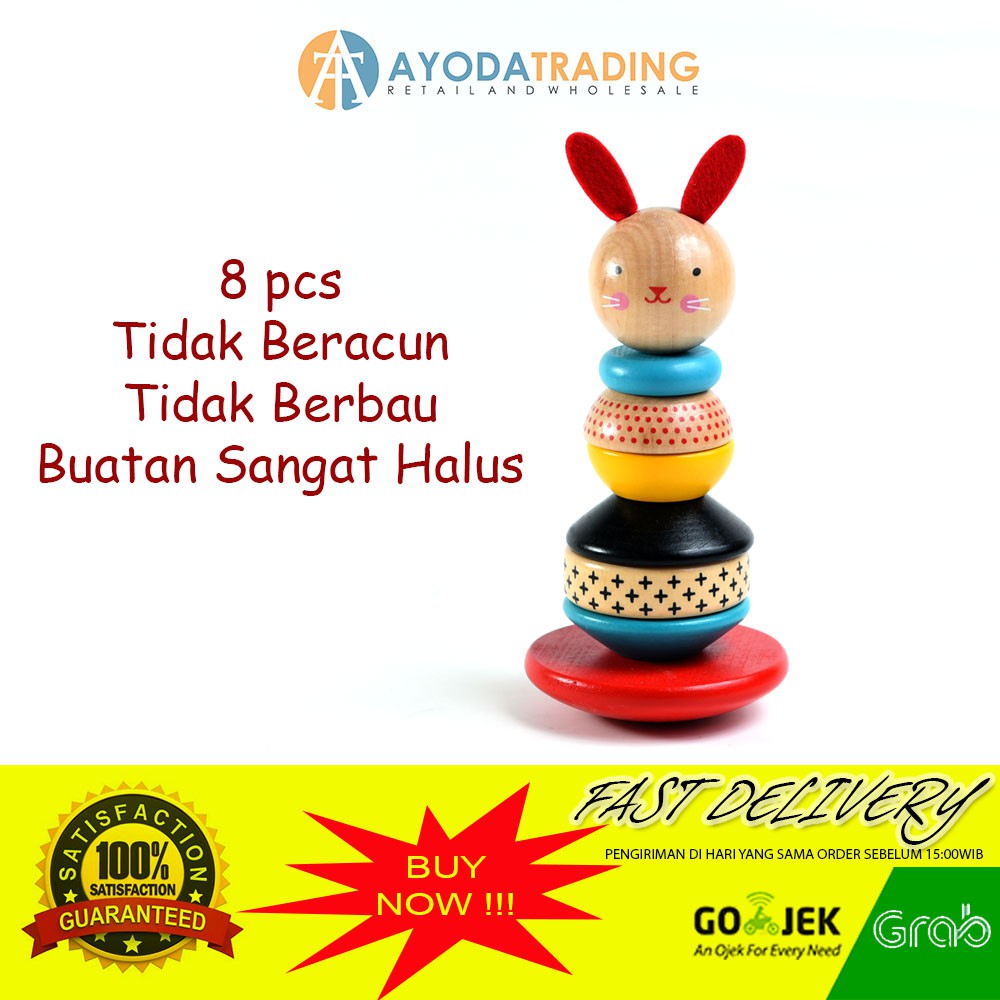 Rabbit Stacking Tower Mainan Edukasi Kayu Balok Susun