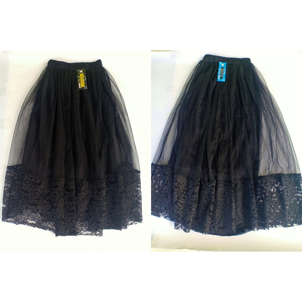 Rok Tutu Model Terbaru Renda Anak Brokat Bawah Motif Bunga Cantik Kekinian Panjang Umur 6 7 8 9 10 11 12 Tahun Ukuran M L Termurah Tile Warna Hitam  Biru Merah Kuning Ungu Lilac Coksu Impor Premium-Hitam