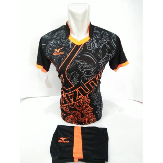 TERBARU Baju Kaos Olahraga Jersey Bola Setelan Futsal / Volly Mizuno Hitam Orange mz16