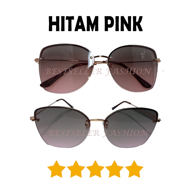 Kacamata Hitam Oversize Rimless Model Butterfly Gradasi Bahan Metal Untuk Wanita Kacamata Fashion Gaya Korean Style Terbaru