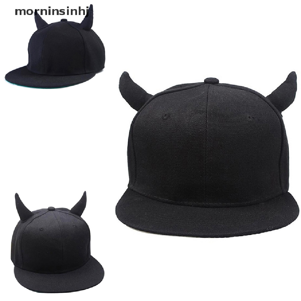 Mor Topi Baseballsnapback Desain Tanduk Iblis Warna Hitam Gaya Hip Hop Adjustable Untuk Priawanita