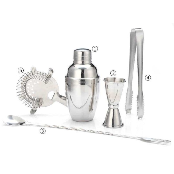 Bartender Drink Bar Set Cocktail Shaker Stainless Steel 6 in 1 Botol