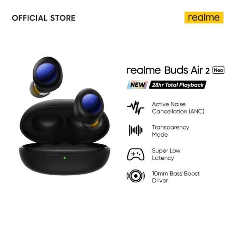 Realme Buds Air 2 Neo { Active Noise Cancelation, Transparency Mode, Low Latency } ORIGINAL