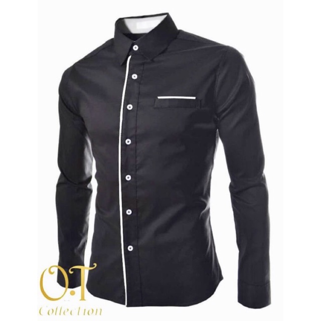 Kemeja Pria Slim Fit Katun Stretch Hitam