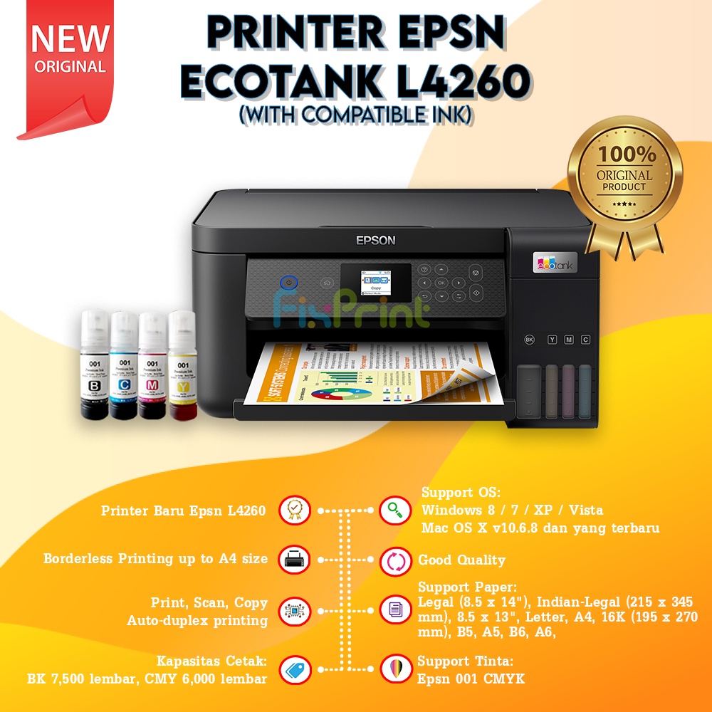 Epsn L4260 All In One WiFi Duplex Cetak 2 sisi A4 With Tinta 001