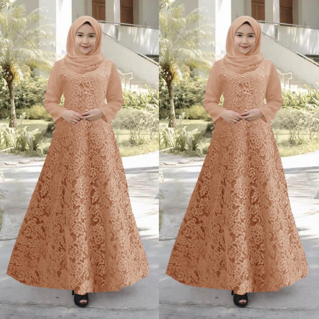 GUCHI Maxi Dress Gamis Terbaru Brukat Timbul Pesta Seragam Kondangan Remaja Dewasa Fashion Wanita Muslim Terbaru Jumbo - Size M L XL XXL