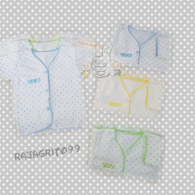 Baju Bayi Lengan Pendek Polkadot Boneka Tempel (Grosir 12 pcs) Baju Pendek Bayi Tabur Polkadot Atasan Newborn