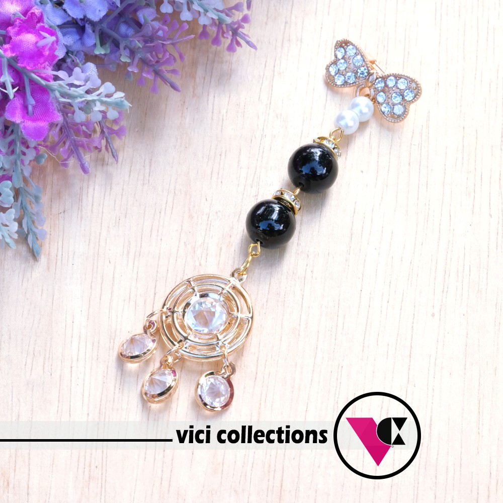 Bros Dagu Juntai Panjang Hijab Jilbab Mutiara Hitam Fashion Wanita BSP134-1