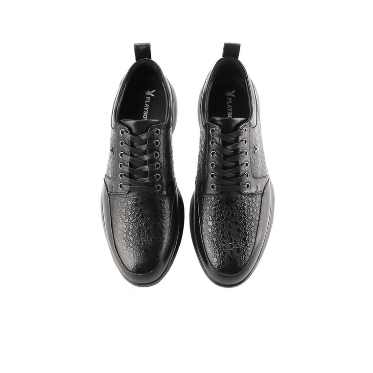 SEPATU SNEAKER PLAYBOY PRIA ORIGINAL KETS KERJA KANTOR BRANDED HITAM POLOS ALL FULL BLACK PL27