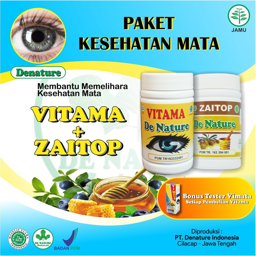 Obat Kesehatan Mata Herbal Vitama Zaitop - Bonus Tetes Mata De Nature Asli Herbal