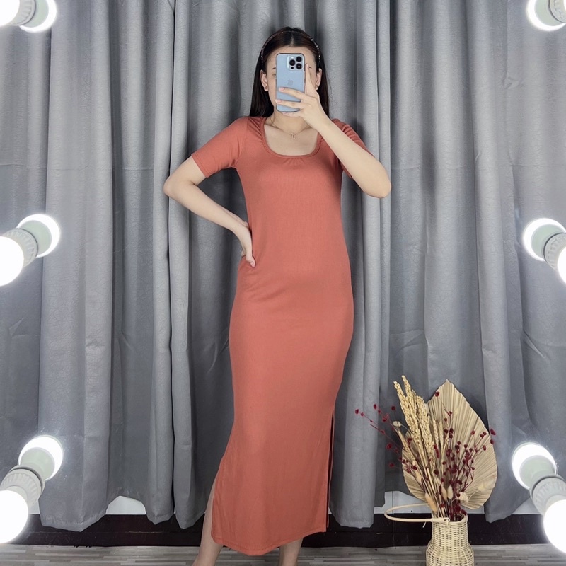 Dress squareneck maxi Slit samping | Dress bodycon | Dress bodycon slit samping