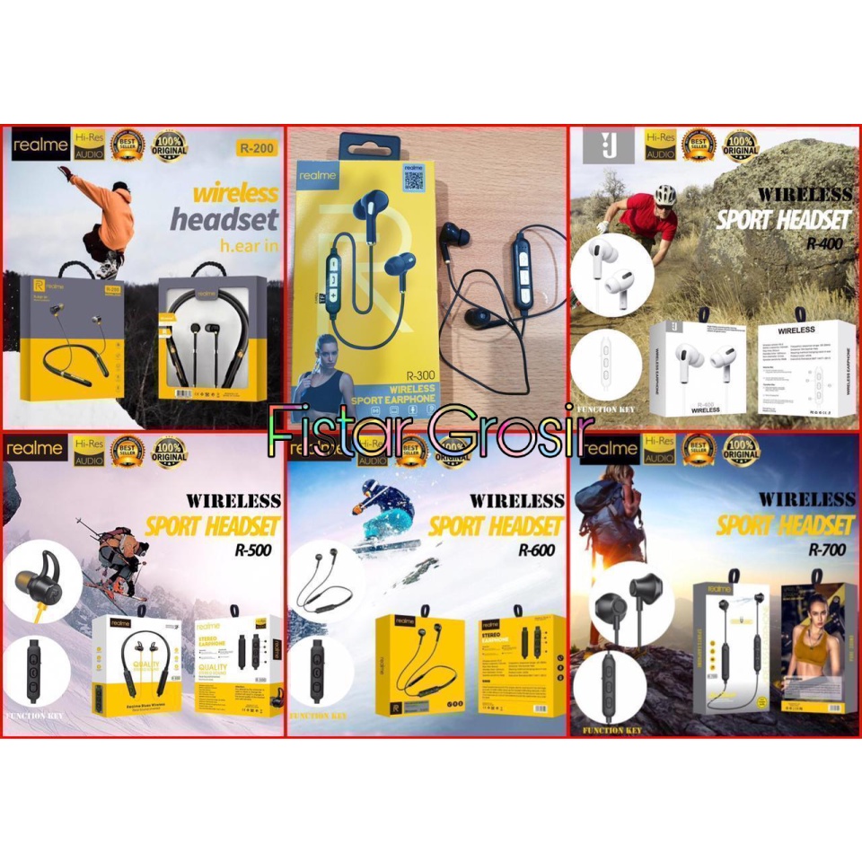 Hansfree Bluetooth Realme R-200 R-300 R-400 R-500 R-600 R-700 Wireless Sport Headset Earphone R200 R