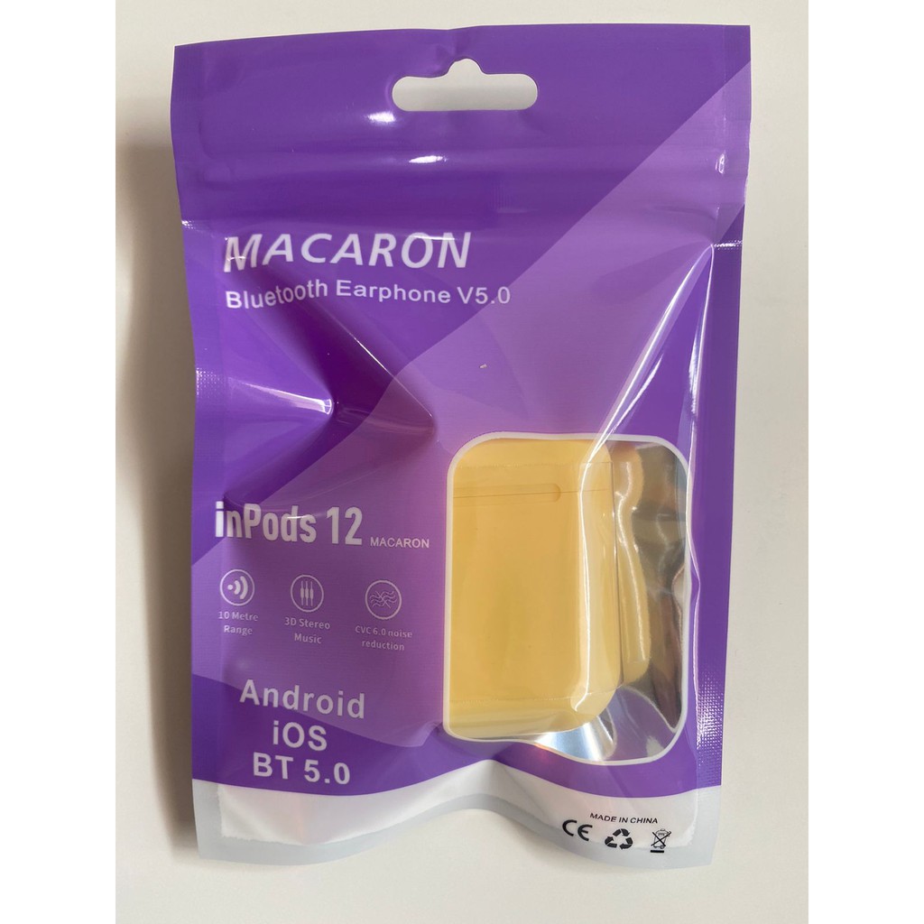 I12 Macaron TWS Headset Earphone Bluetooth Wireless Extra Bass Up to BT 5.0-Candy Pack Kuning
