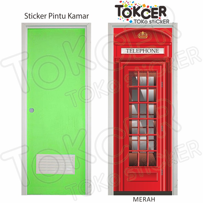 Stiker Pintu Kamar MANDI RED BOX TELEPHONE