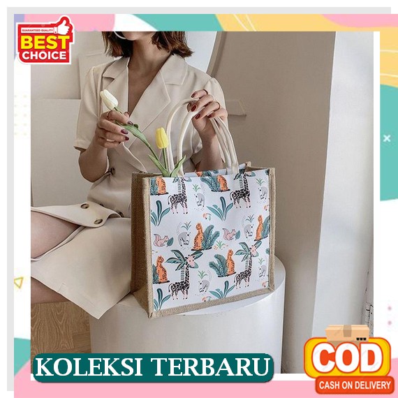 Tote Bag Kanvas Resleting Wanita Model Totebag Aesthetic Vintage Landscape Bahan Canvas Polos Dan Ka