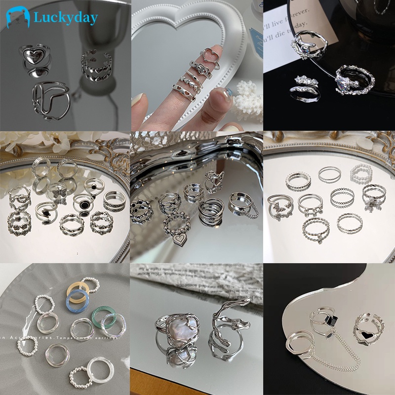 YEEZII 11pcs / Set Cincin Manik-Manik Bentuk Kupu-Kupu Bahan Resin Y2K Adjustable Untuk Aksesoris Perhiasan Butterfly