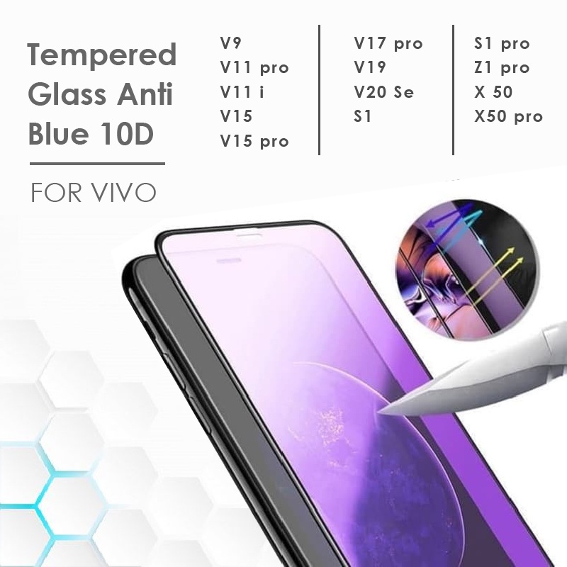 Tempered Glass 10D Anti Blue Anti Radiasi VIVO V15/17PRO/V19/V9/S1/Z1PRO/Y17/Y19/Y81/Y83/Y91/Y20i