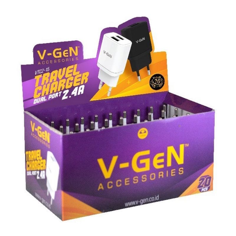 Batok Charger V-GEN VTC2-15 2USB PERPCS Kepala Casan VGEN VTC2-15 2USB 2.4A PER PCS ORIGINAL