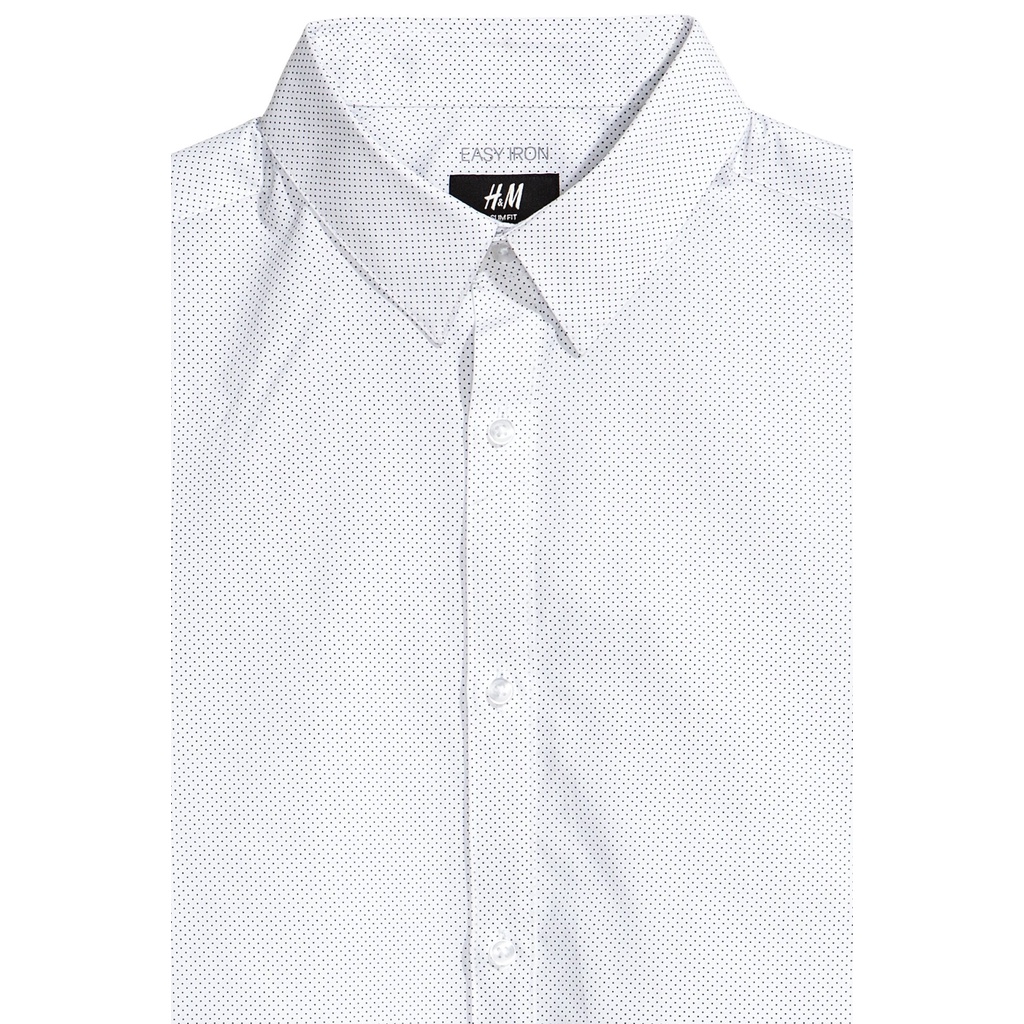 H&amp;M Kemeja Lengan Pendek Original HnM Dotted Titik Formal Putih