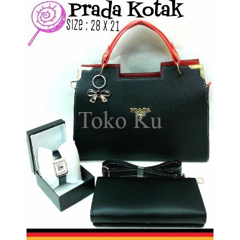 TAS PAKET / PAKETAN / SET / WANITA / SELEMPANG / PRADA KOTAK HITAM DYPH