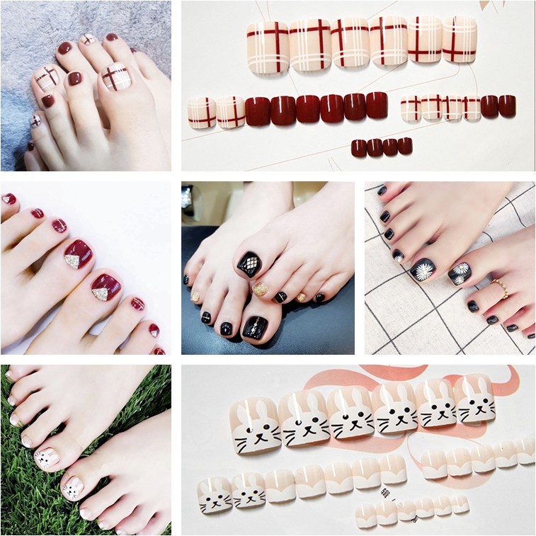 24pcs/ KUKU  PALSU KAKI  MOTIF TOE FAKE NAILS Untuk Nail Art