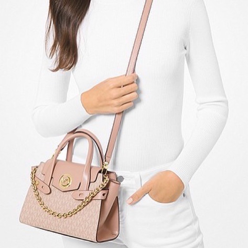 MICHAEL KORS MK Carmen Extra-Small Logo and Leather Belted Satchel ballet multi