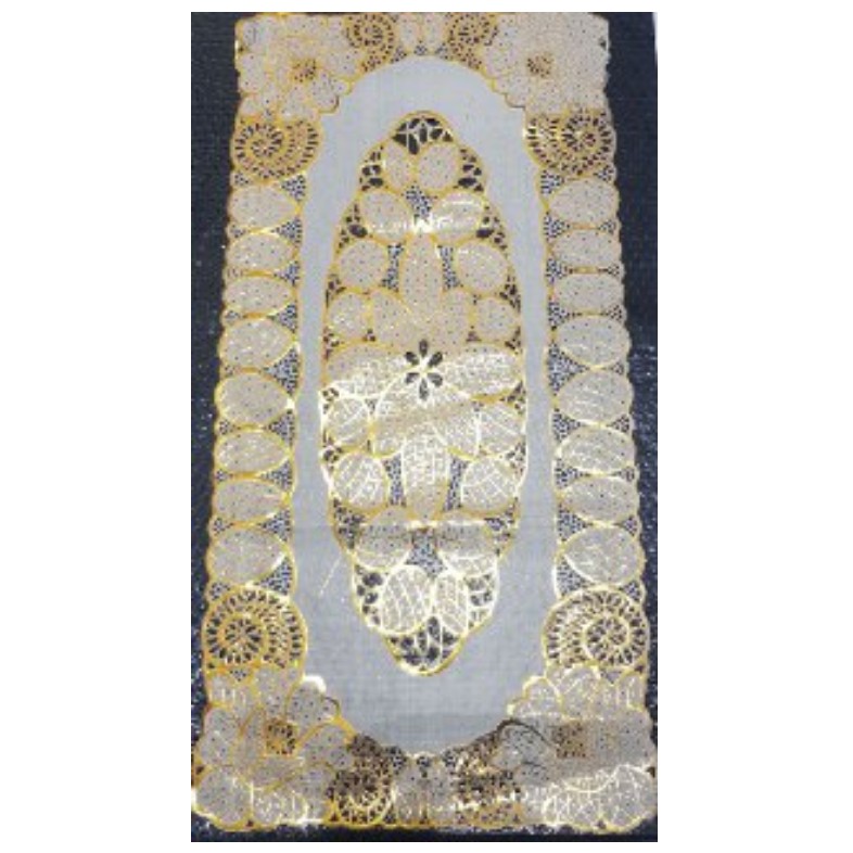 Taplak meja hias tamu motif bunga batik gold emas mewah bahan vinyl 40x85cm