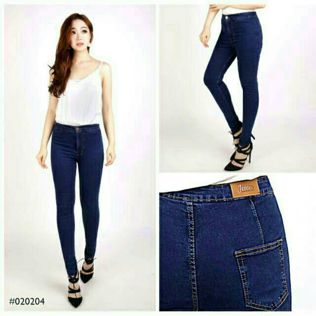  Celana  Highwaist Jeans  Wanita  Denim Stretch Pinggang 