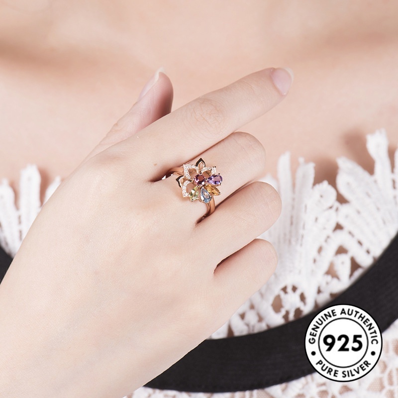 Cincin Sterling Silver 925 Dengan Permata Warna Rose Gold Untuk Wanita