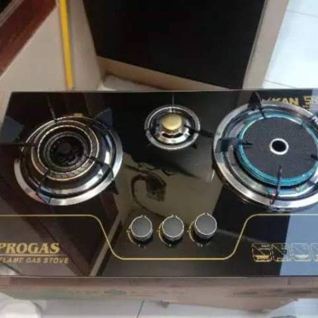 KOMPOR PROGAS 3 TUNGKU || 2 TUNGKU API + 1 TUNGKI BARA MOTIF BUNGA