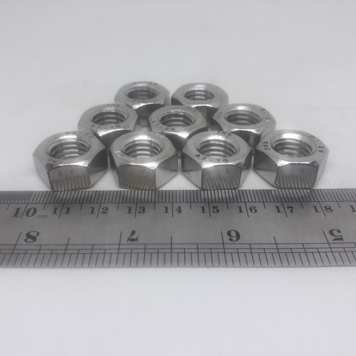 MUR M12 STAINLESS KUNCI 19 MUR HEX NUT SS 12MM MUR STAINLESS STEEL SUS 304 ANTI KARAT M12 PITCH DRAT