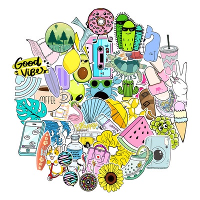 50 Pcs/set Colorful Summer Creative Graffiti Waterproof Luggage Piano Car Bike Stickers