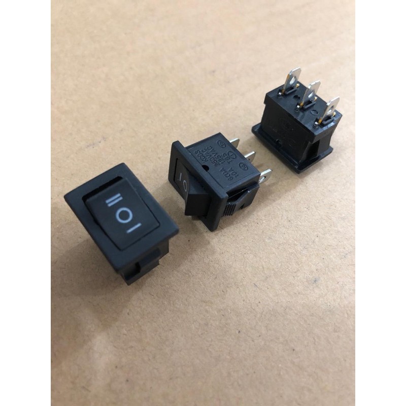 Rocker switch mini hitam 3 pin / 3 kaki ON OFF ON