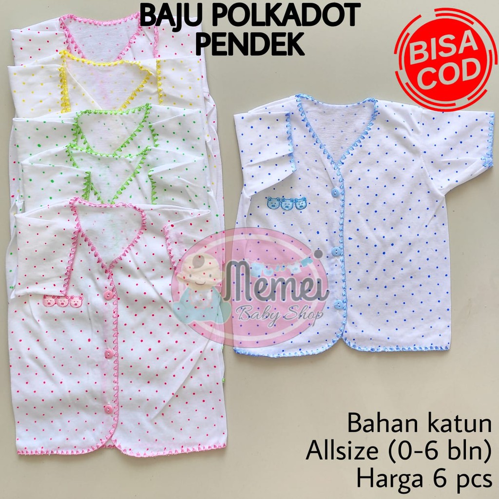 1 LUSIN (12 pcs) Baju bayi pendek POLKADOT halus lembut